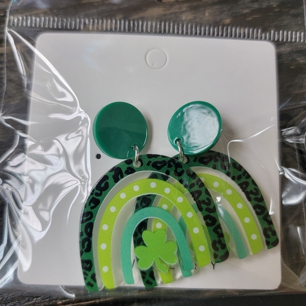 St. Patrick's Day Green Shamrock and Rainbow earrings
